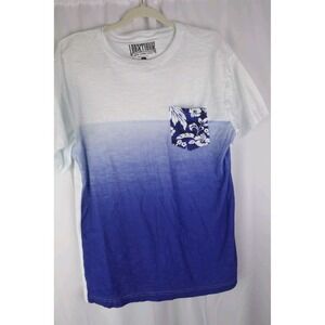 Libertador NYC Blue Ombre Gradient Tee M Floral Pocket Dip Dye T-Shirt